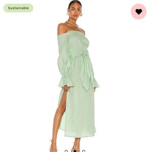 Selmacilek Off Shoulder Maxi Linen Dress Mint Green Revolve Belted LS Classic